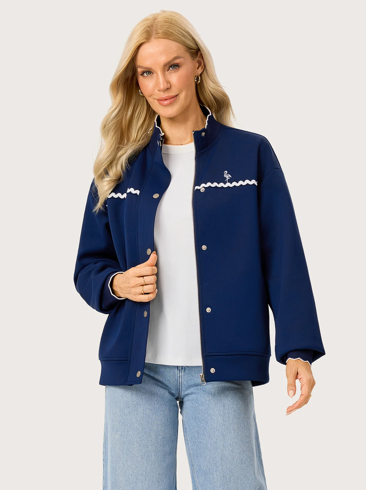 Blue Scalloped Stand-collar Jacket