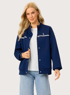 Blue Scalloped Stand-collar Jacket