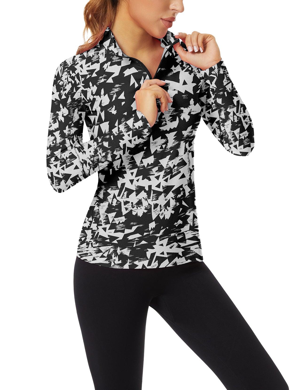 Black V-Neck Long Sleeve Polo Shirt for Ladies