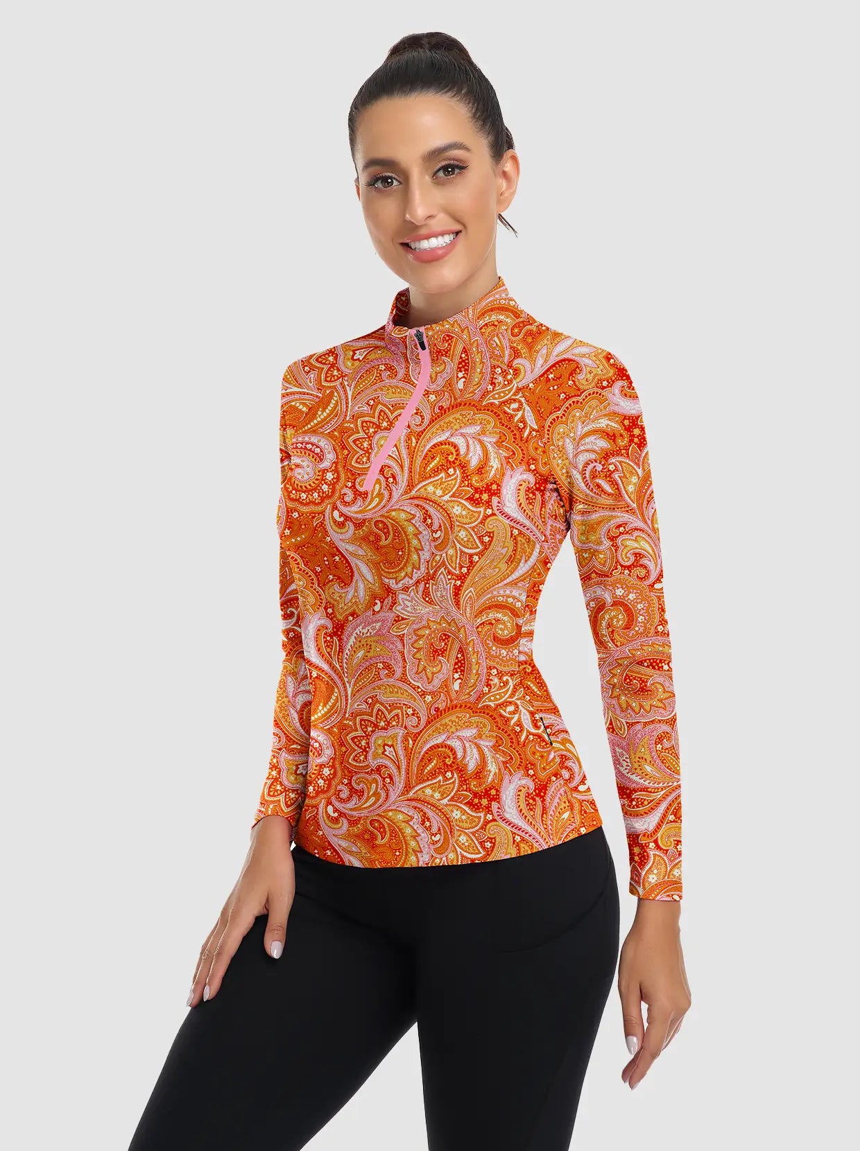 Stand-collar Quarter-zip Long Sleeve Polo Shirts