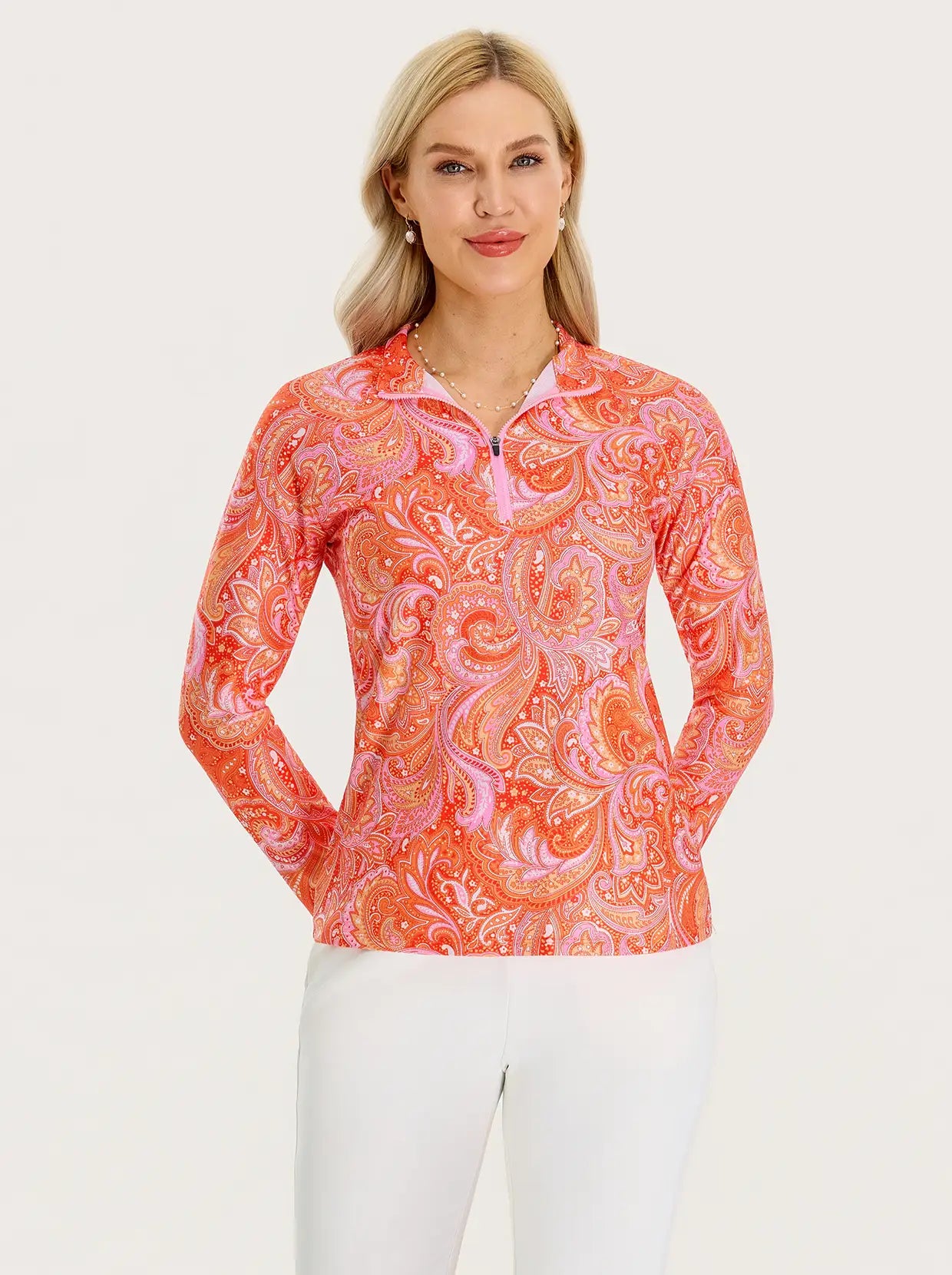 Stand-collar Quarter-zip Long Sleeve Polo Shirts