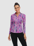 Purple Print Quarter-zip Long-sleeve Shirt for Women 