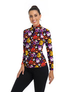 Halloween Colorful Punpkim Quarter-zip Long-sleeve Polo Shirt for Women