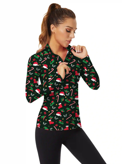 Christmas Hat Quarter-zip Long Sleeve Shirt for Ladies