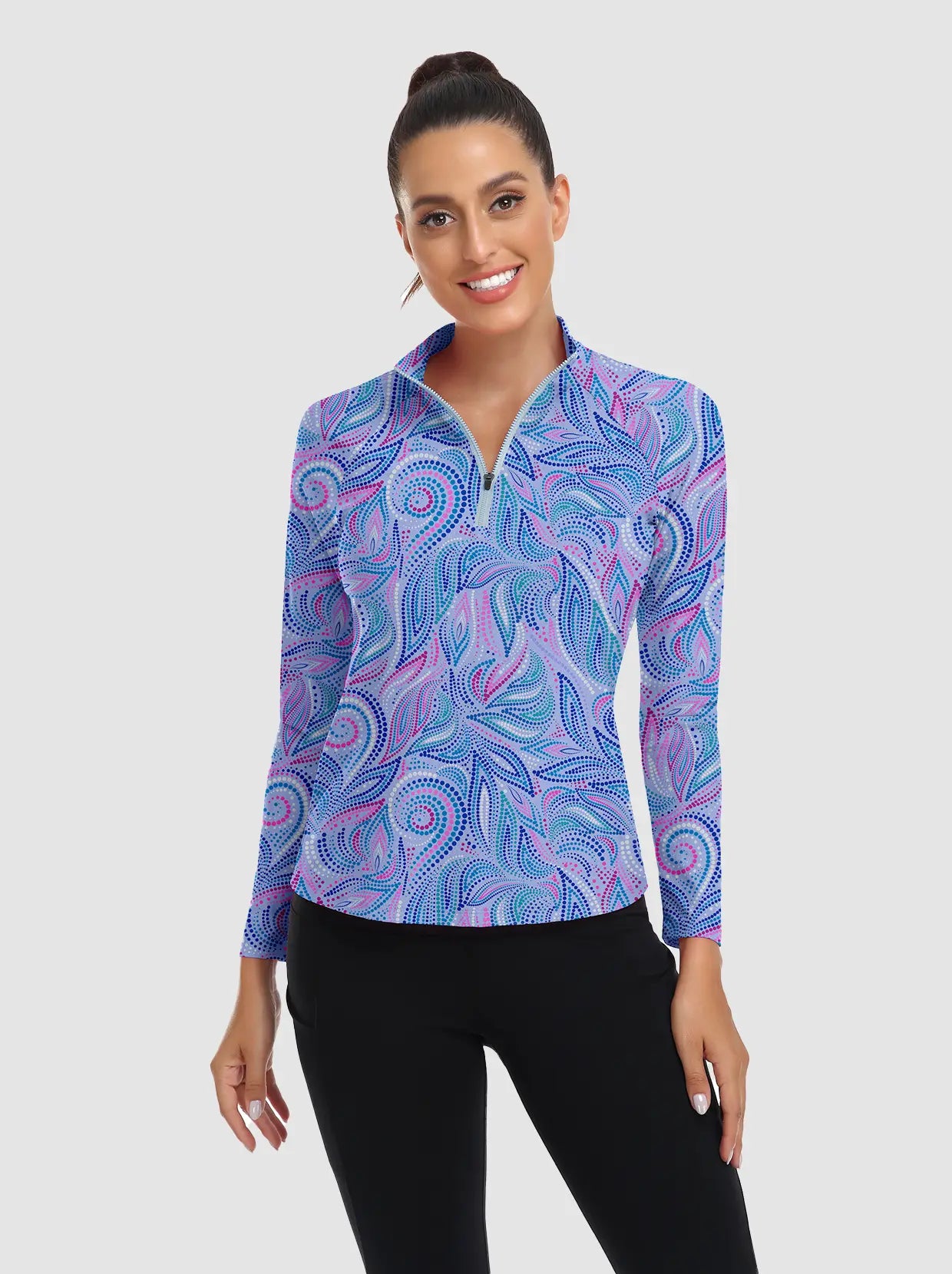 Stand-collar Quarter-zip Long Sleeve Polo Shirts