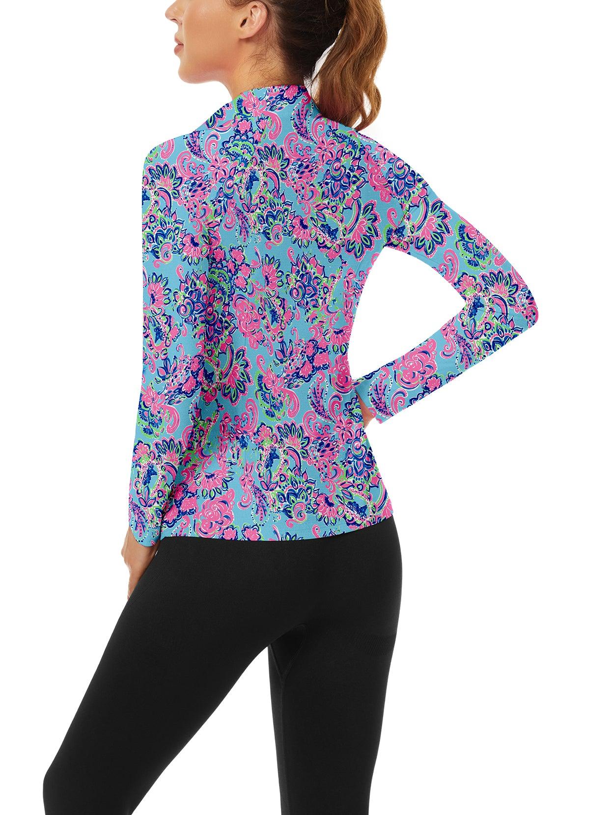 Retro Floral Long-sleeve Polo Shirt For Women