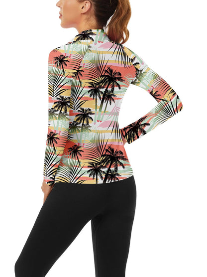 Coconut Tree V-Neck Long Sleeve Polo Shirt for Ladies