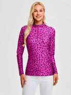 Purple Leopard Quarterzip Long Sleeve Golf Shirt for Women