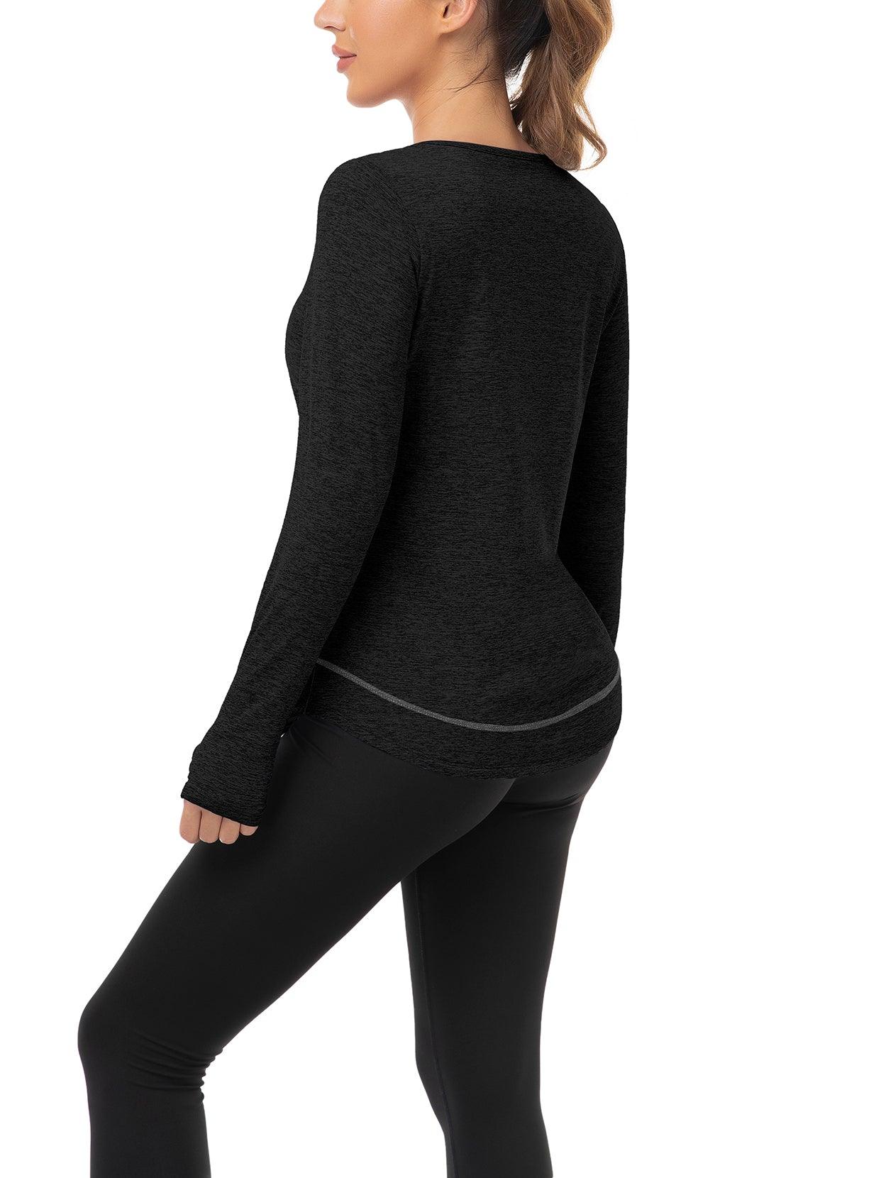 Women's Thermal-🌞SO® Black Thermal Fleece Long Sleeve Workout Shirts Scoop Neck Running Loose Fit Basic Tops