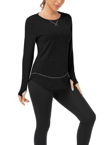 Women's Thermal-🌞SO® Black Thermal Fleece Long Sleeve Workout Shirts Scoop Neck Running Loose Fit Basic Tops