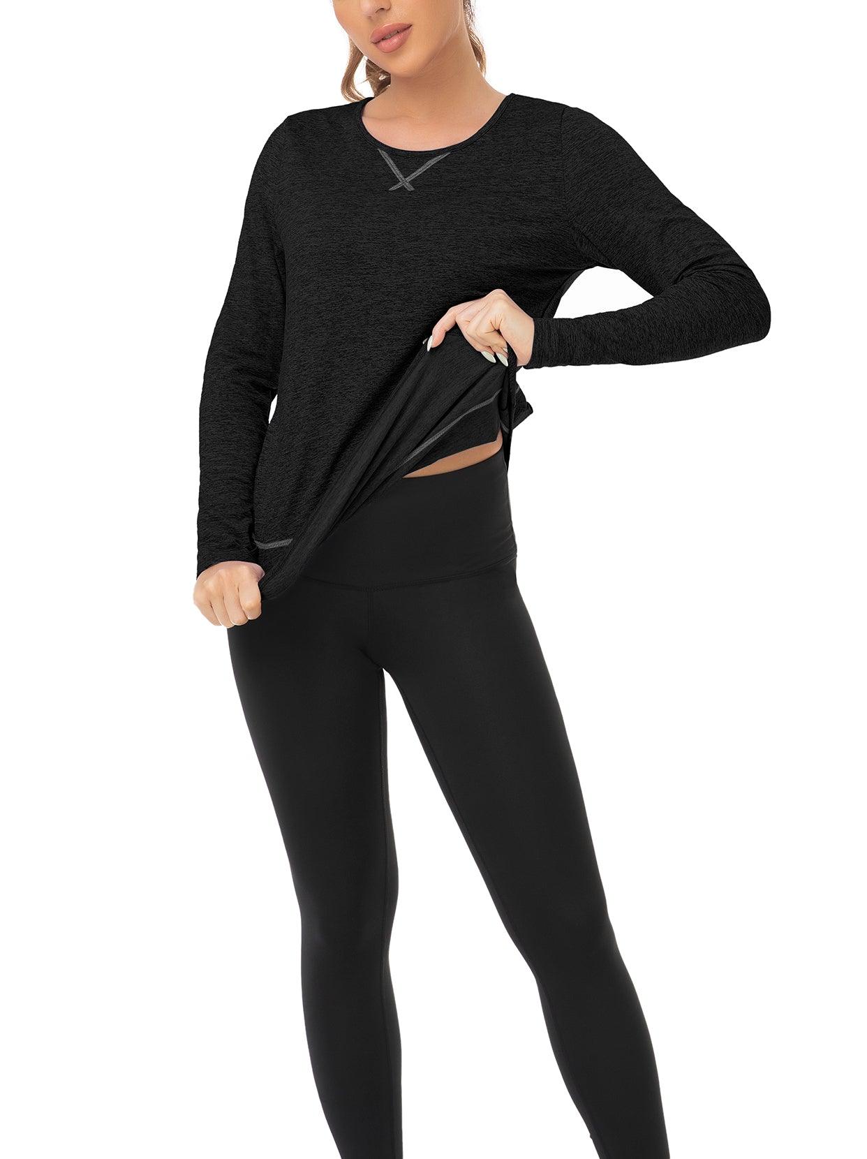 Women's Thermal-🌞SO® Black Thermal Fleece Long Sleeve Workout Shirts Scoop Neck Running Loose Fit Basic Tops