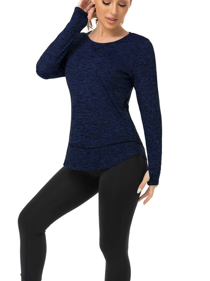 Women's Thermal-🌞SO® Blue Thermal Fleece Long Sleeve Workout Shirts Scoop Neck Running Loose Fit Basic Tops