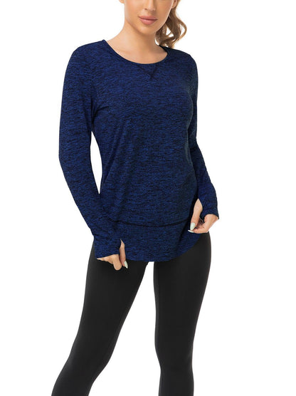 Women's Thermal-🌞SO® Blue Thermal Fleece Long Sleeve Workout Shirts Scoop Neck Running Loose Fit Basic Tops