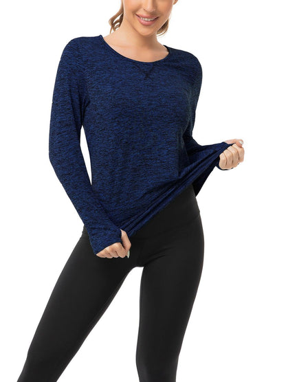 Women's Thermal-🌞SO® Blue Thermal Fleece Long Sleeve Workout Shirts Scoop Neck Running Loose Fit Basic Tops