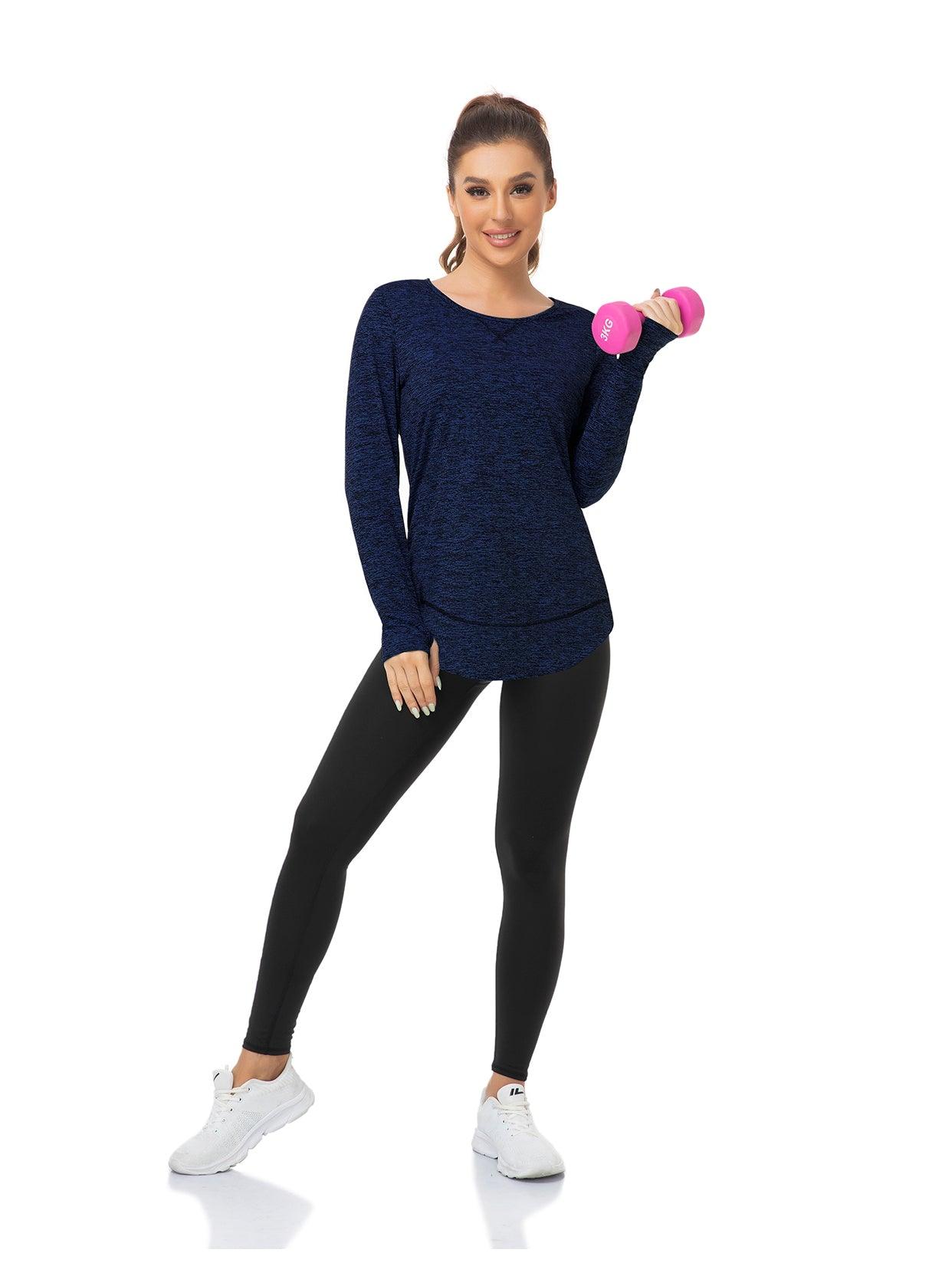 Women's Thermal-🌞SO® Blue Thermal Fleece Long Sleeve Workout Shirts Scoop Neck Running Loose Fit Basic Tops