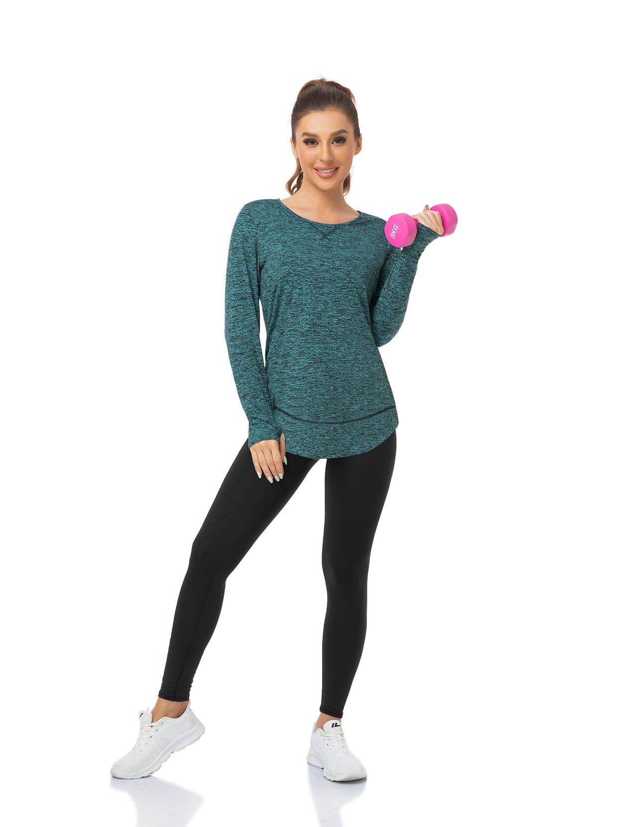 Women's Thermal-🌞SO® Green Thermal Fleece Long Sleeve Workout Shirts Scoop Neck Running Loose Fit Basic Tops