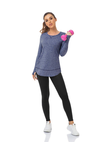 Women's Thermal-🌞SO® Light Blue Thermal Fleece Long Sleeve Workout Shirts Scoop Neck Running Loose Fit Basic Tops