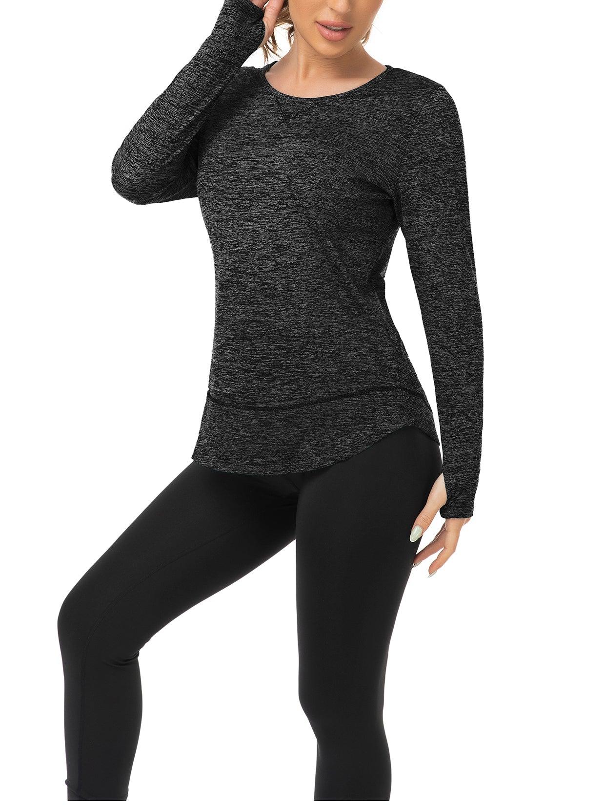 Women's Thermal-🌞SO® Flower Grey Thermal Fleece Long Sleeve Workout Shirts Scoop Neck Running Loose Fit Basic Tops