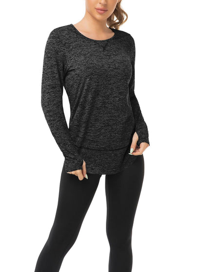 Women's Thermal-🌞SO® Flower Grey Thermal Fleece Long Sleeve Workout Shirts Scoop Neck Running Loose Fit Basic Tops