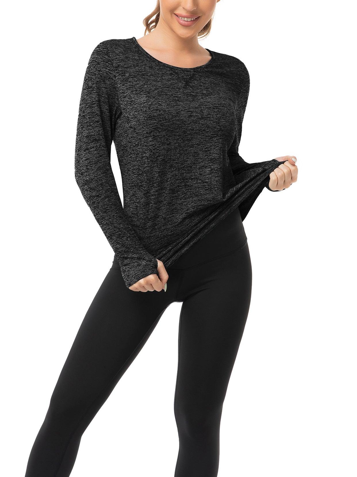 Women's Thermal-🌞SO® Flower Grey Thermal Fleece Long Sleeve Workout Shirts Scoop Neck Running Loose Fit Basic Tops