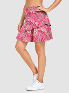 Ladies 17" Pink Floral Ruffled Active Skort with Pocket