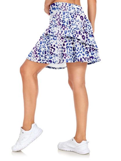 Ladies Women's Active Skort with Pocket-✨ Blue Leopard Print 20'' Knee Length Tennis Skirts Athletic Long Golf Skorts Skirts with Inner Shorts Pockets