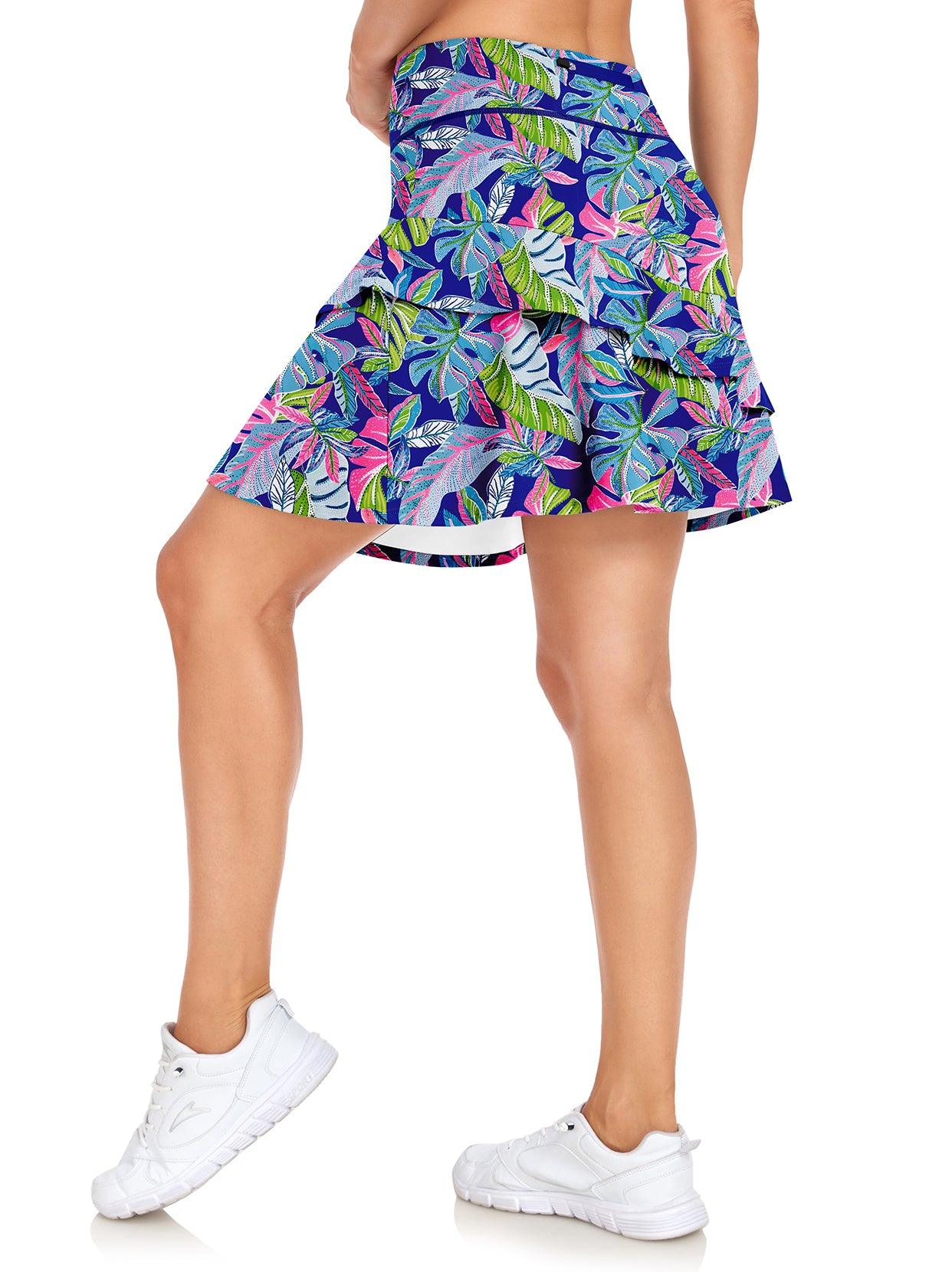 Ladies Women's Active Skort with Pocket-✨ Large Colorful Leaves 20'' Knee Length Tennis Skirts Athletic Long Golf Skorts Skirts with Inner Shorts Pockets