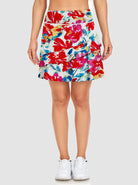 Red Floral Double-Layer Ruffled Skort with Shorts 