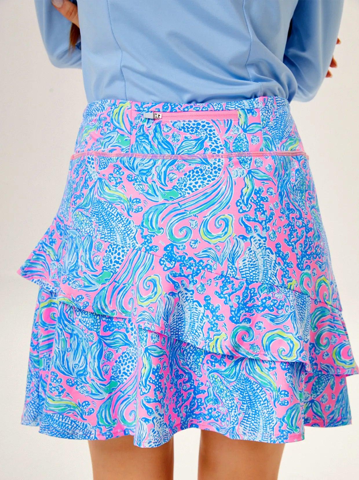 Pink and Blue Print Double Layer Ruffled Skort - Suitable for Tennis