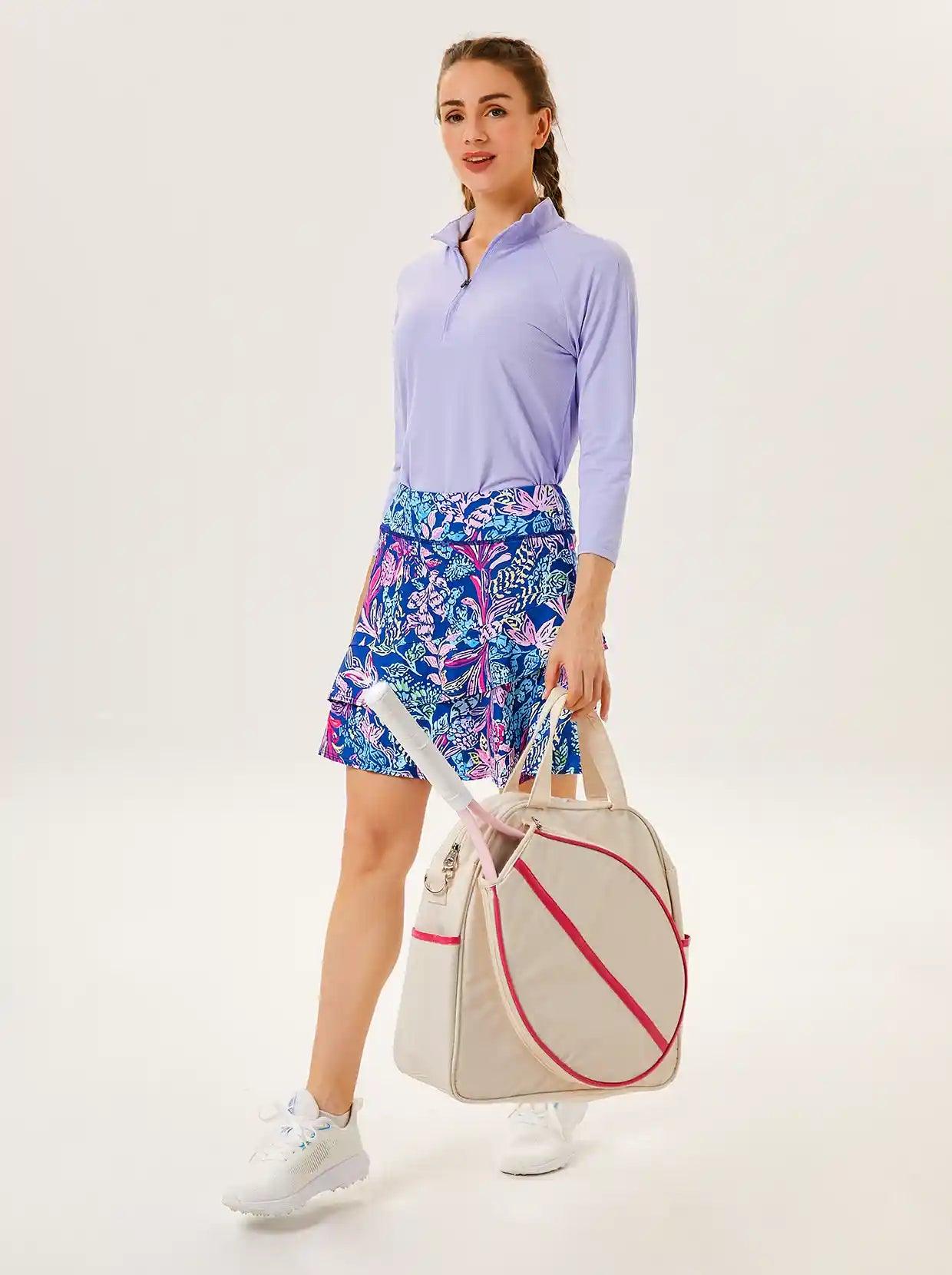 Purple and Blue Print Double Layer Ruffled Skort - Suitable for Golf