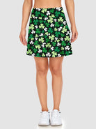 Green and White Shamrock Double-Layer Ruffled Skort with Pockets