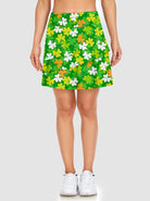 Yellow and Green Shamrock Double-Layer Ruffled Skort with Pockets