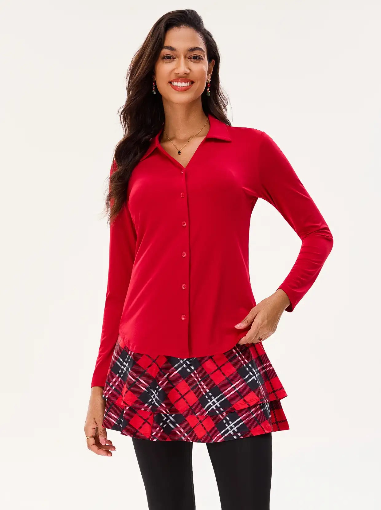 Christams Red V-Neck Long-sleeve Golf Polo Shirt 