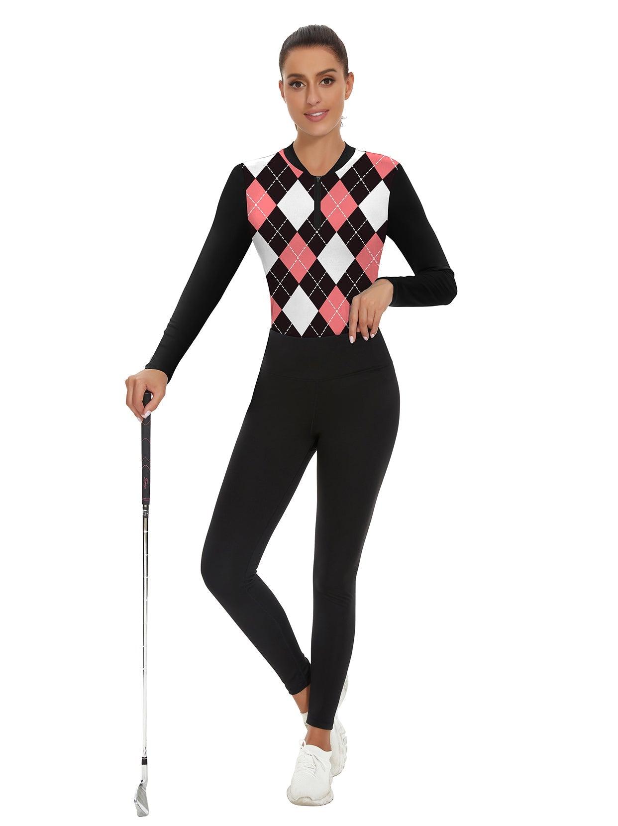 Checkboard Quarter-Zip Long-sleeve Golf Polo for Women