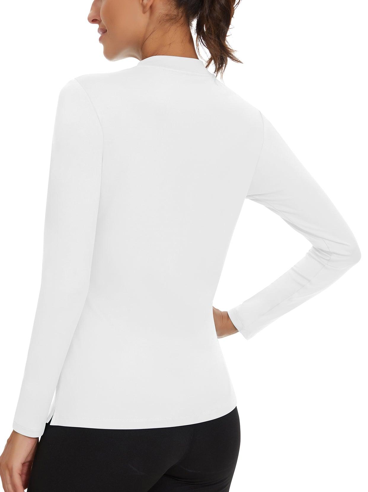 Solid White Quarter-Zip Long-sleeve Golf Polo Shirt for Women