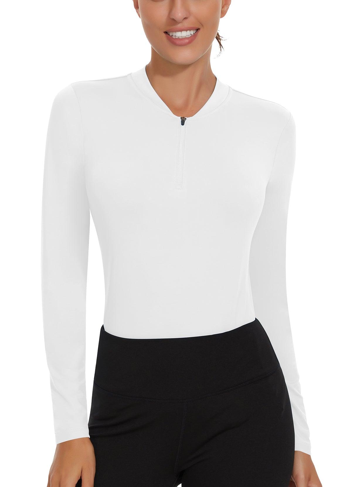 Solid White Quarter-Zip Long-sleeve Golf Polo Shirt for Women