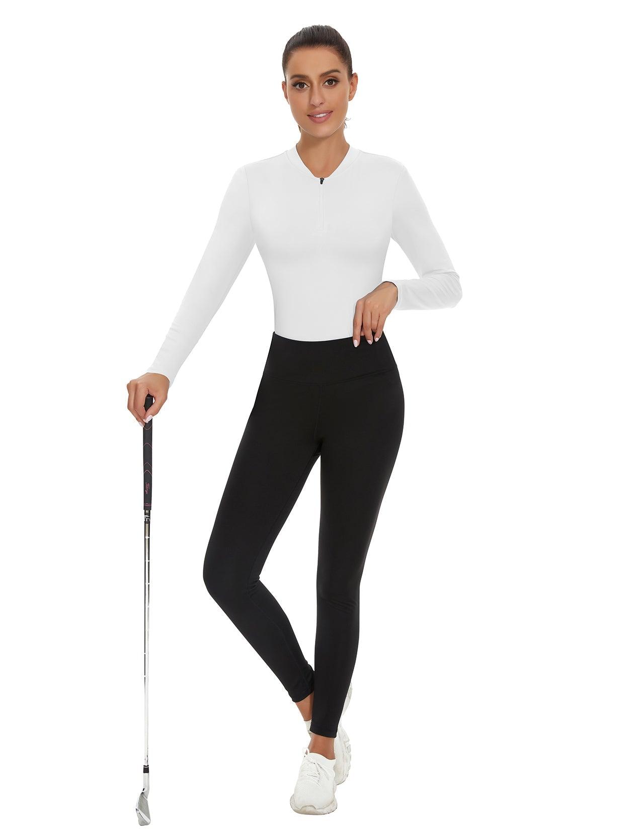 Solid White Quarter-Zip Long-sleeve Golf Polo Shirt for Women