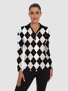 Grey and Black Checkboard Golf Polo Shirt For Women