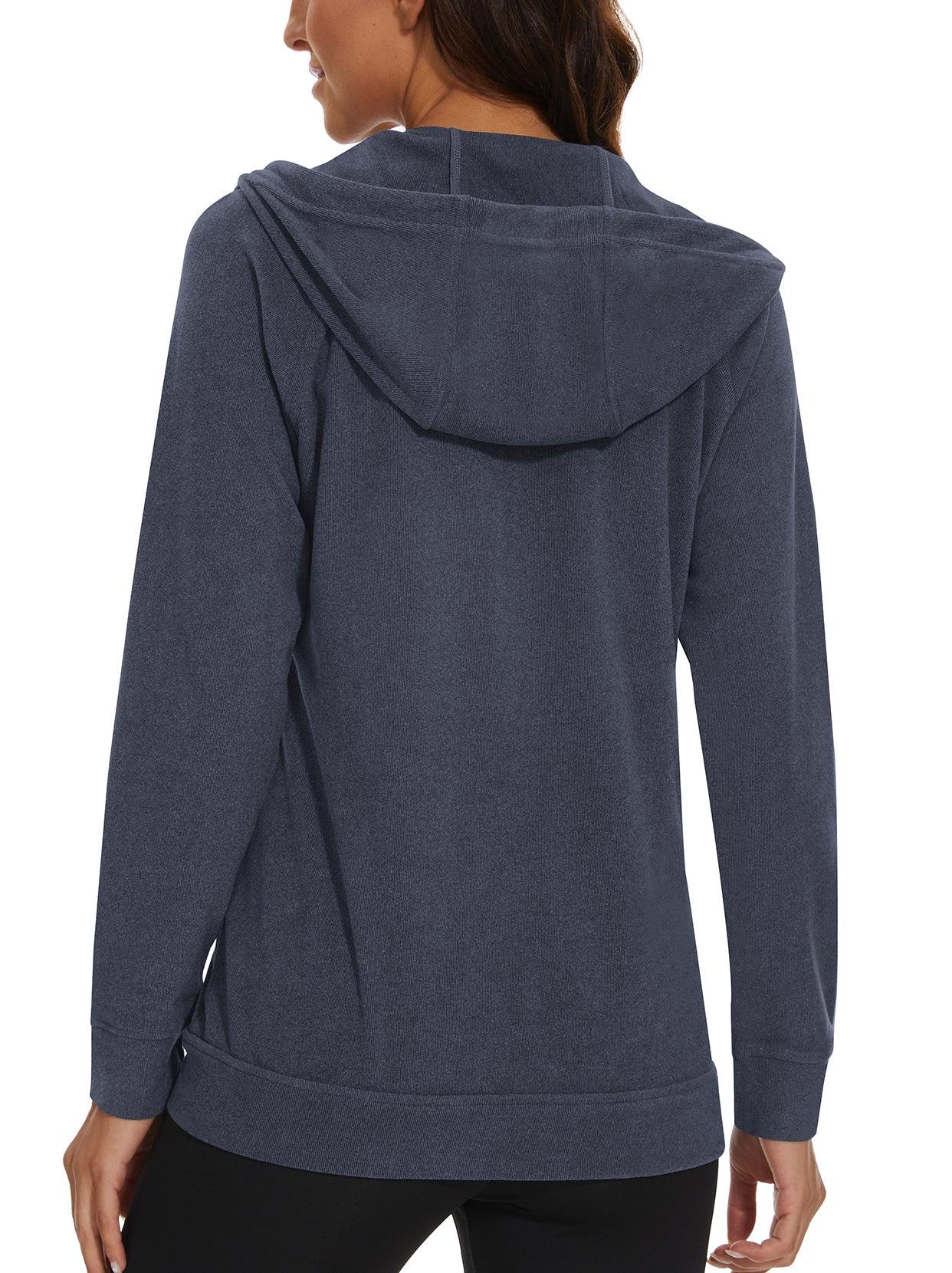 Women's Fleece Jacket- 🔥SO® Blue Full Zip Up With Pockets Hoodie Lightweight Warm Sweat Jacket with Hood Athletic For Winter