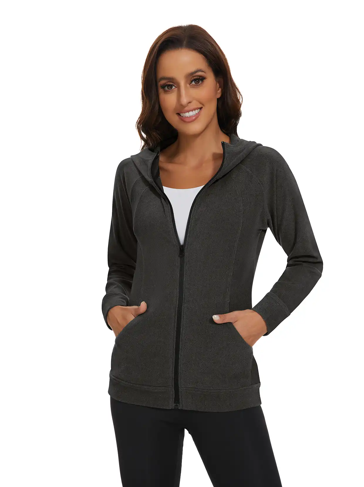 Dark Grey Full Zip Hoodies SOcomfi™ Jacket with Pockets for Women