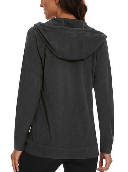 Women's Fleece Jacket- 🔥SO® Dark Grey Full Zip Up With Pockets Hoodie Lightweight Warm Sweat Jacket with Hood Athletic For Winter