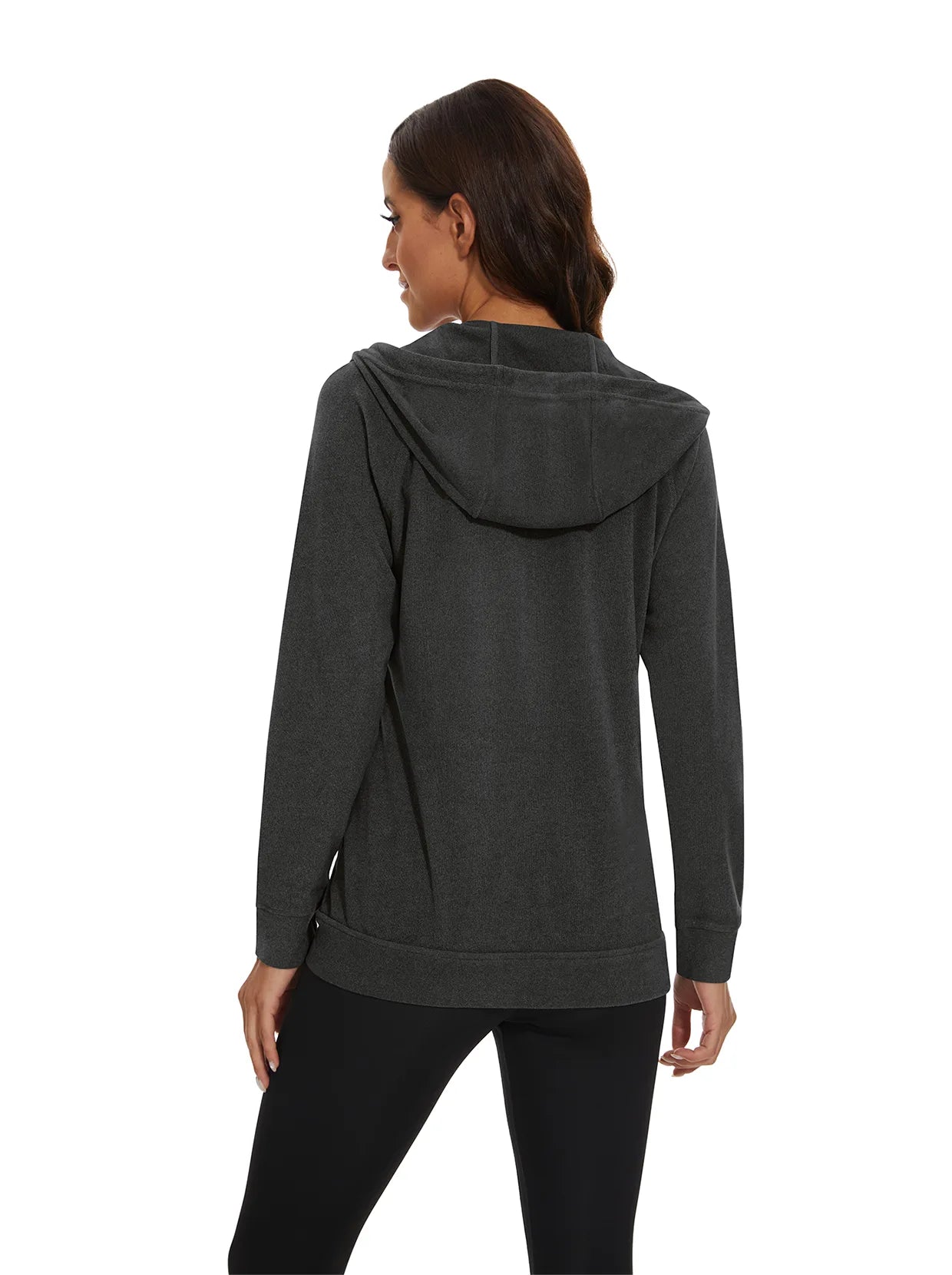 Dark Grey Full-zip Hooded Jacket with Pockets for Women