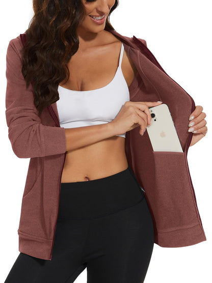 Women's Fleece Jacket- 🔥SO® Dark Pink Full Zip Up With Pockets Hoodie Lightweight Warm Sweat Jacket with Hood Athletic For Winter