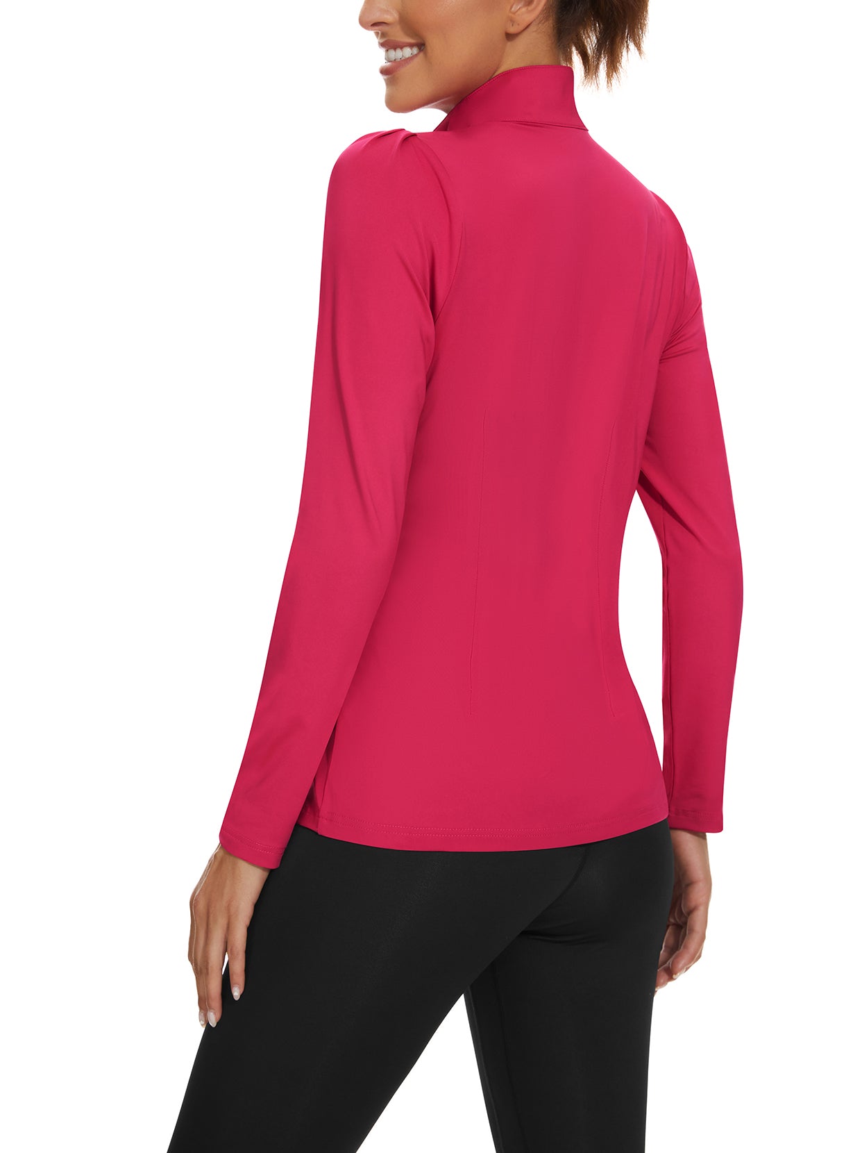 Rose Red Quarter-zip Long-sleeve Golf Shirts for Women