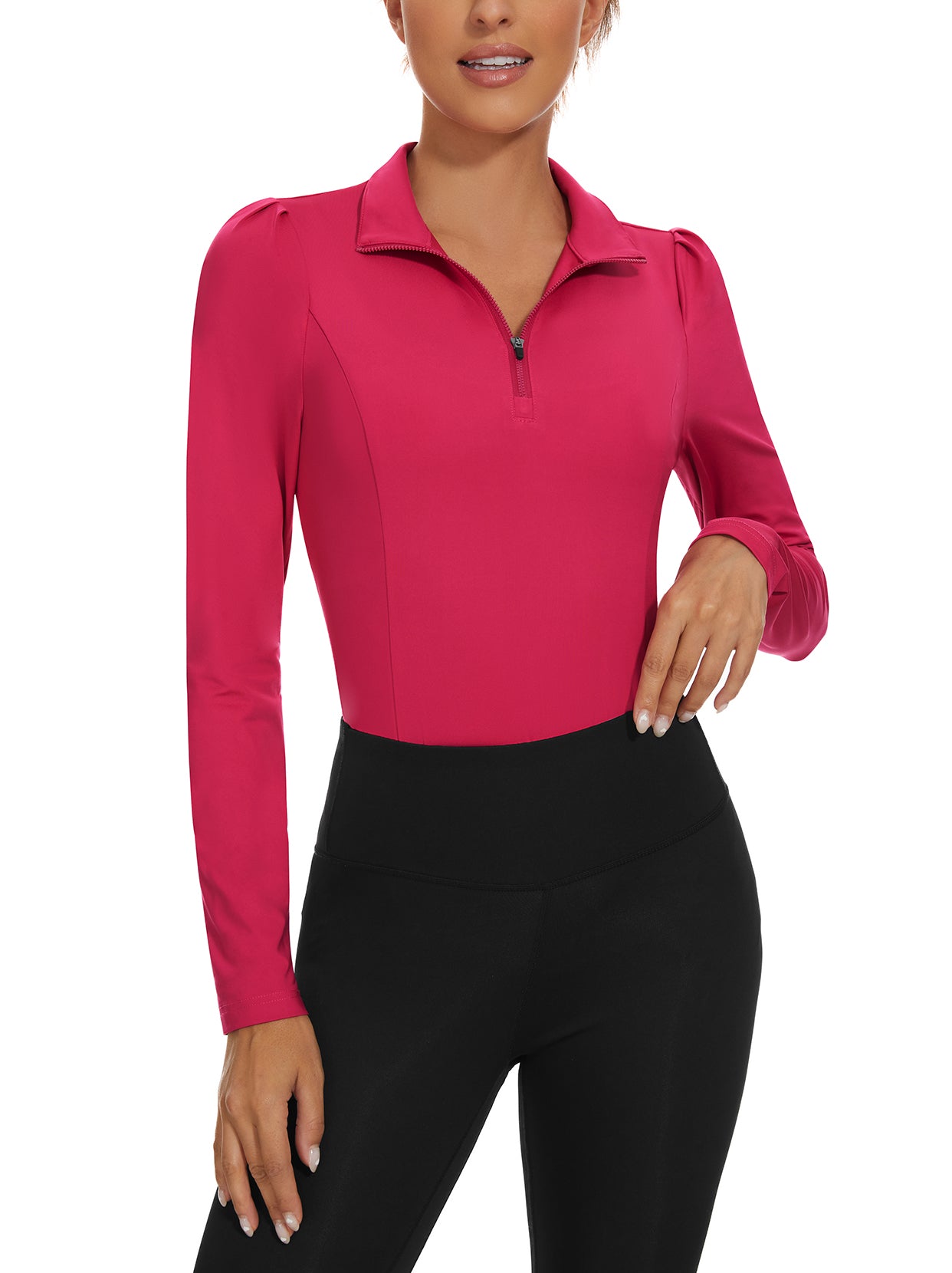 Rose Red Quarter-zip Long-sleeve Golf Shirts for Women