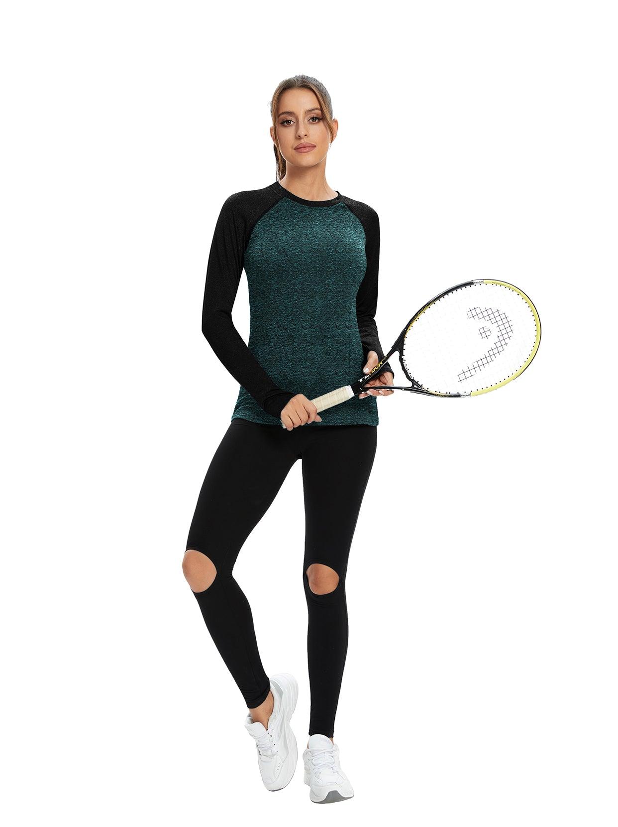 Women's Thermal-🌞SO®Black and Green Contrast Thermal Fleece Running Bottoming Shirt Compression Bottoming Shirt Quick Dry Workout Casual Pullover with Thumb Holes