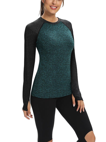 Patchwork Crew-neck Thermal Fleece Long-sleeve Top for Women