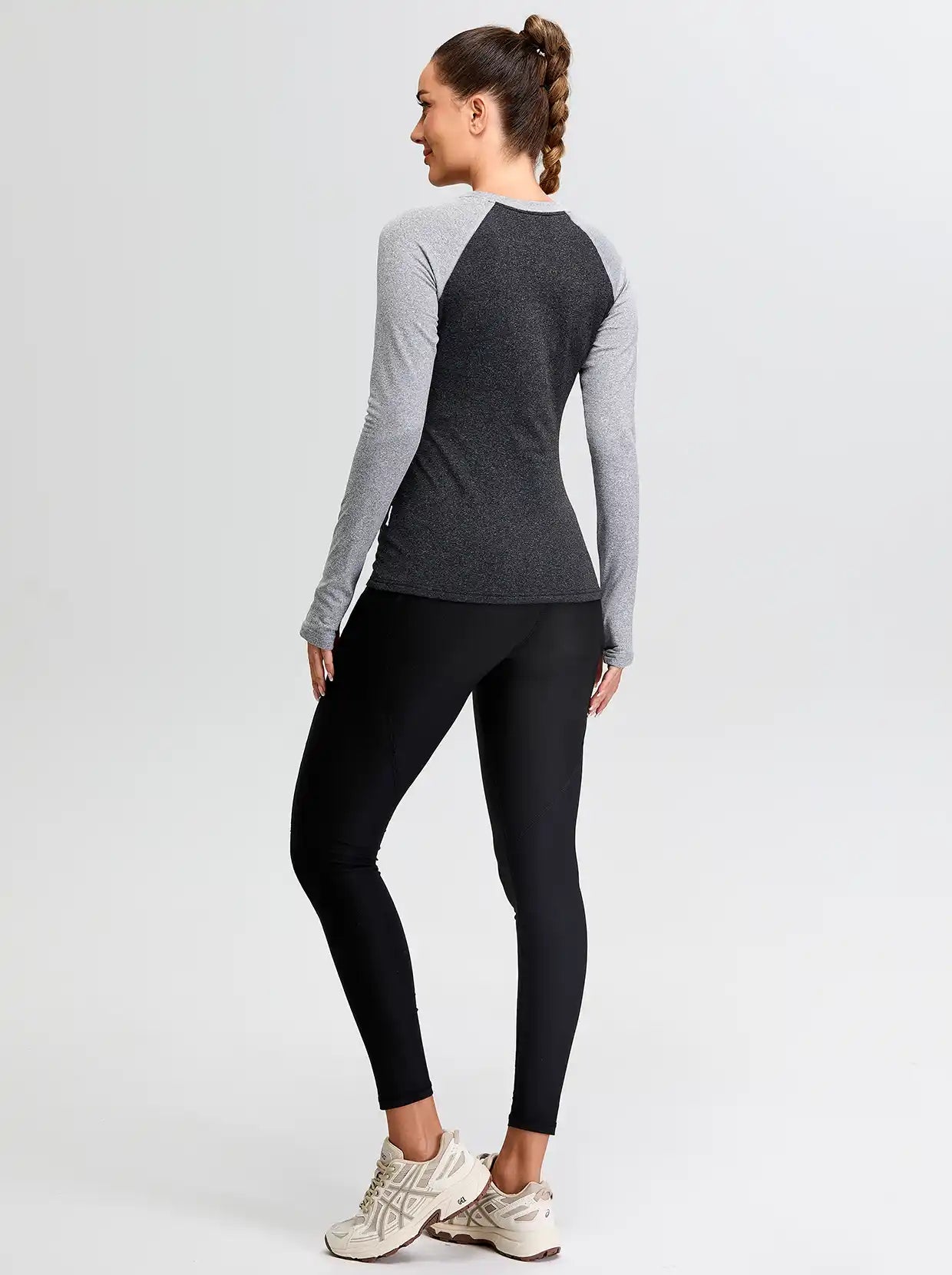 Patchwork Crew-neck Thermal Fleece Long-sleeve Top for Women