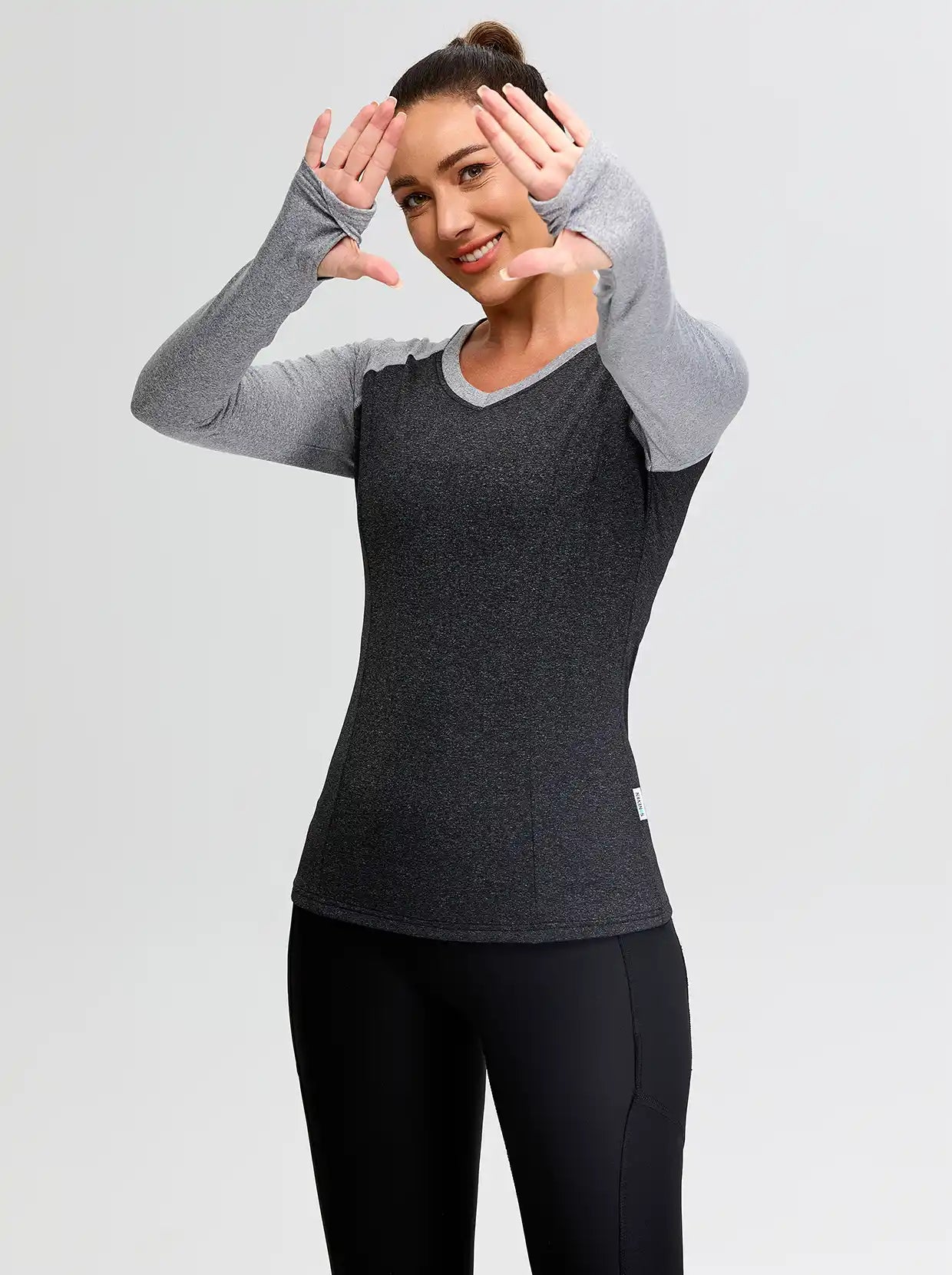 Patchwork Crew-neck Thermal Fleece Long-sleeve Top for Women