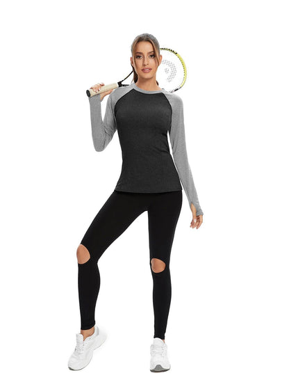 Women's Thermal-🌞SO® Black Gray Patchwork Thermal Fleece Running Bottoming Shirt Compression Bottoming Shirt Quick Dry Workout Casual Pullover with Thumb Holes